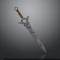 Decorative Medieval Sword With Silver Blade Brown Handle And Ornate Metal Guard