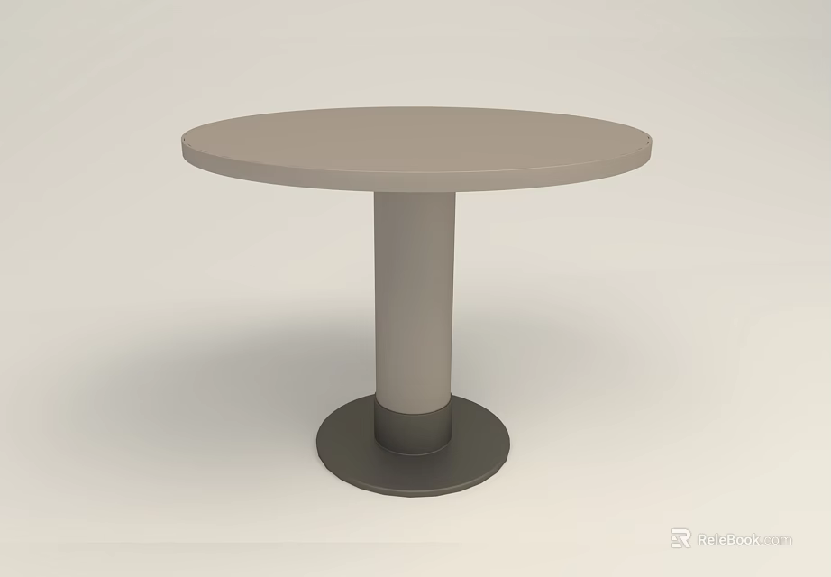 Round Dining Table with Single Pedestal Base Light Gray Smooth Surface Minimalist Design 3d model