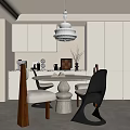 Modern Kitchen Dining Space With White Cabinets Round Table And Pendant Light 3d model