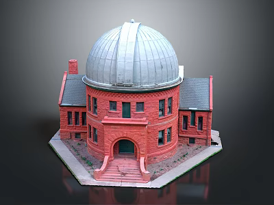 Red Brick Tower With Historic Metal Dome Stone Steps And Arched Windows 3d model