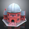 Red Brick Tower With Historic Metal Dome Stone Steps And Arched Windows
