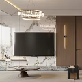 Modern Dining and Living Room Interior With Green Sofa Wooden Wall And Chandelier