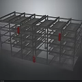 Multi Level Building Structure With Metal Frame Platforms And Red Components 3d model