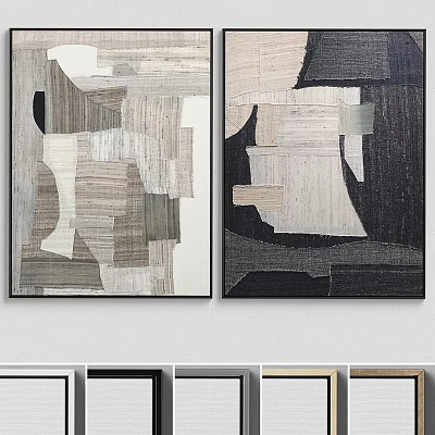 Modern Abstract Painting With Geometric Shapes Textured Patterns And Neutral Tones Wall Decor 3d model