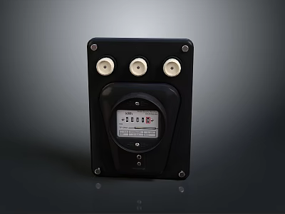 Black Digital Meter Device Featuring Three Circular Ports And Display Screen 3d model