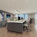 Modern Office Interior With Large Windows City View Sofa Bookshelves And Decorative Sculpture