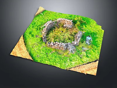 Ancient Circular Stone Wall Structure With Lush Green Grass And Pathway 3d model