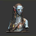 Game Movie Character Bust Sculpture With Blue Skin Braided Hair And Ornaments