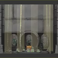 Mystical 3D Paper Model Ritual Scene With Stone Structure Golden Decorations And Central Object