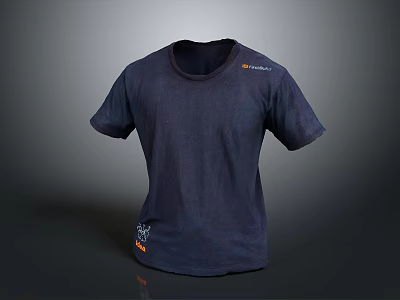 Casual Navy Blue Short Sleeve T shirt With Orange Brand Logo 3d model