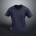 Casual Navy Blue Short Sleeve T shirt With Orange Brand Logo
