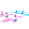 Cute Pink and Blue Flying Rabbit Characters with Wings in Game Movies