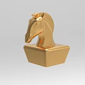 Golden Horse Head Decorative Ornament Set With Square Base And Classic Design