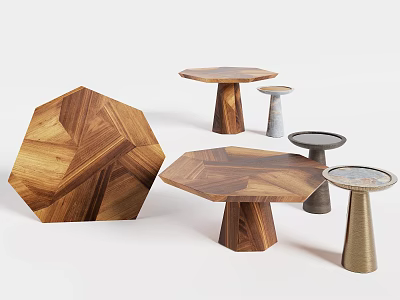 Stylish Modern Coffee Tables Featuring Unique Geometric Shapes And Wooden Surfaces 3d model