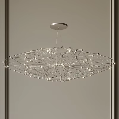 Modern Geometric Chandelier with Net Structure and Small Lights Suspended from Ceiling 3d model