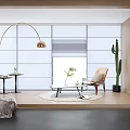 Modern Living Interior With Comfortable Accent Chair Floor Lamp Side Table And Cactus