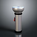 Silver Portable Flashlight With LED Light Red Button And Black Base Design 3d model