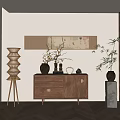 Middle ancient style side cabinet screen partition asparagus floor lamp 3d model