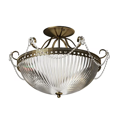 Decorative Brass Ceiling Light With Crystal Chains And Transparent Glass Shade 3d model