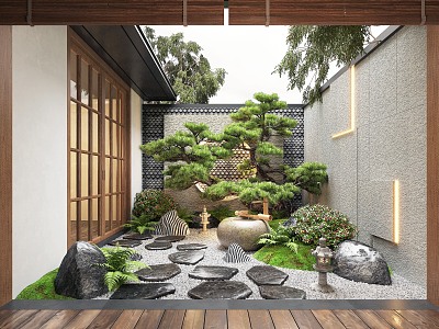 New Chinese Zen Patio Garden Landscape Plant Landscape Sits Courtyard Landscape Moss Landscape 3d model