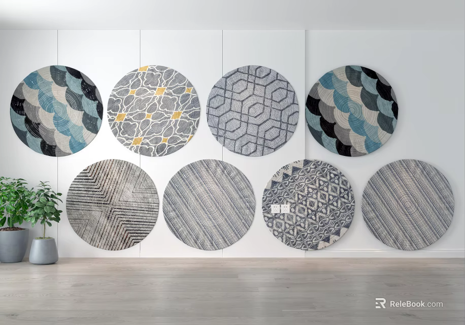 Round Rugs Featuring Various Geometric Patterns For Modern Interior Design 3d model