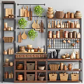 Bathroom Cabinet Rack With Wooden Items Ceramic Containers Baskets And Plants For Storage