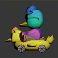 Cartoon Character With Blue Hair Glasses Pink Outfit On Yellow Inflatable Duck Car With Wheels