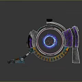 Cartoon Scene With Mechanical Device Glowing Circular Area Cartoon Character Pattern And Colorful Halo