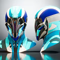 Futuristic Blue And White Helmets With Modern Design On Reflective
