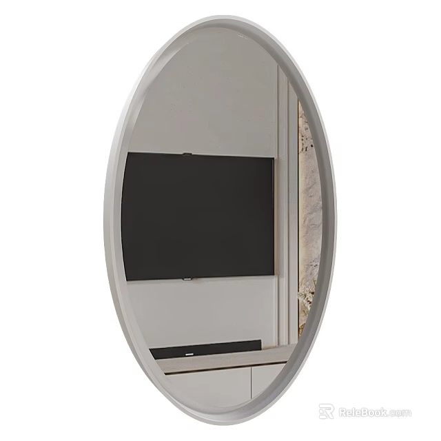 Oval Mirror Reflecting Modern Living Room With TV And Cabinet Interior 3d model 