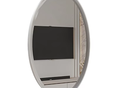 Oval Mirror Reflecting Modern Living Room With TV And Cabinet Interior 3d model