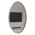 Oval Mirror Reflecting Modern Living Room With TV And Cabinet Interior