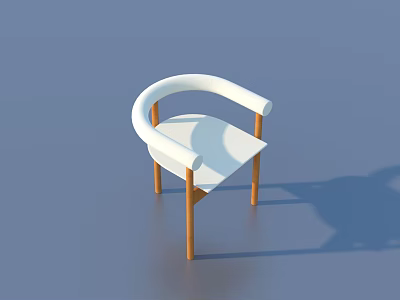 Modern Minimalist Single Chair With White Curved Armrests Wooden Legs And Seat 3d model