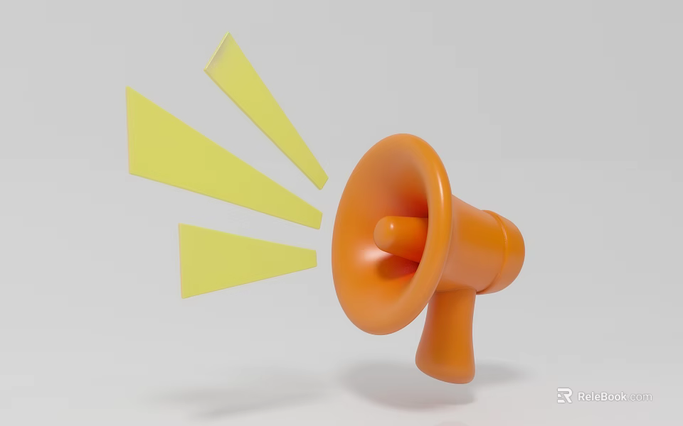 Modern 3D Orange Megaphone Art Installation With Yellow Radiating Lines 3d model