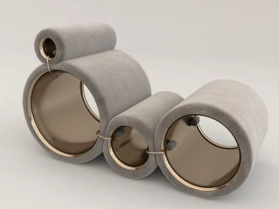 Modern Gray Upholstered Leisure Chair With Cylindrical Design And Metal Ring Accents 3d model