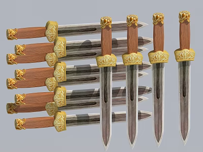 Ornate Daggers With Wooden Handles Gold Accents And Polished Metal Blades 3d model
