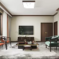 Modern Living Room Interior With Orange Armchairs Green Sofa Coffee Table TV And Rug