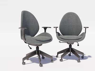 Two Gray Fabric Office Chairs With Armrests And Swivel Wheels Design 3d model