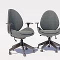 Two Gray Fabric Office Chairs With Armrests And Swivel Wheels Design