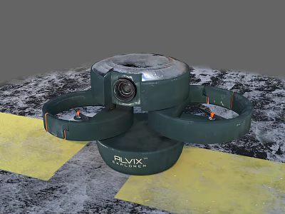 RLVIX Technology Industrial Monitoring Equipment With Circular Rings Camera On Yellow Striped Ground 3d model