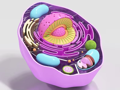 Colorful 3D Eukaryotic Cell Model Showing Nucleus Mitochondria Chloroplast And Organelles 3d model