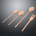 Wooden Kitchen Utensils with Spoons and Fork for Daily Household Use