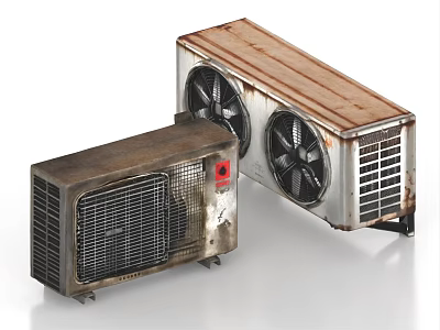 Old Rusted Air Conditioner Air Outlets With Two Fans And Metal Grilles 3d model