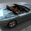 Blue Convertible Ferrari Sports Car With Brown Leather Seats And Shiny Exterior