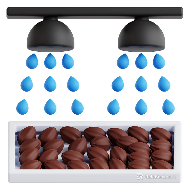 Brown Crops Being Irrigated with Sprinklers and Water Drops on White Tray 3d model 