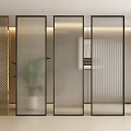 Modern Interior Partition Design With Metal Frame Glass Panel And Geometric Patterns 3d model