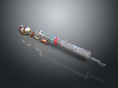 Futuristic Weapon Featuring Transparent Tube Metal Casing Red Accents And Cable Design 3d model