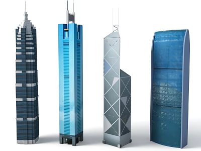Four Modern Skyscrapers Featuring Different Architectural Designs And Exterior Structures 3d model