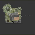 Miniature Scene With Small House Pine Trees Rock Base And Green Grass