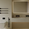 Modern Bathroom Interior With Freestanding Bathtub Wall Mounted Toilet Vanity Window Blinds And Plants